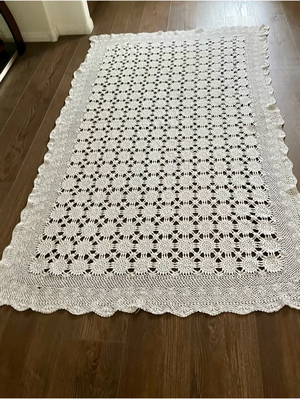 Handmade White Crochet Throw Blanket 50/86 Inches